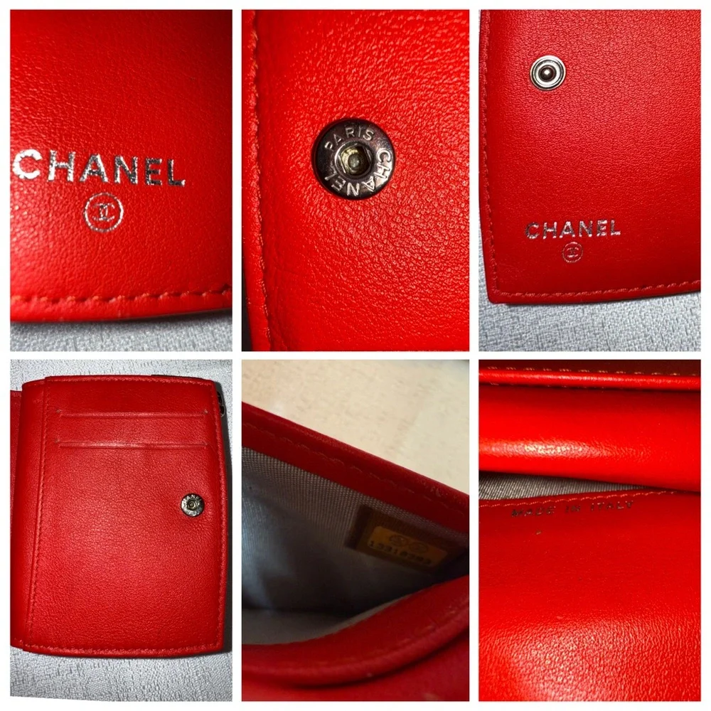 Authentic Chanel Red Patent Leather Wallet with Coin Pocket
